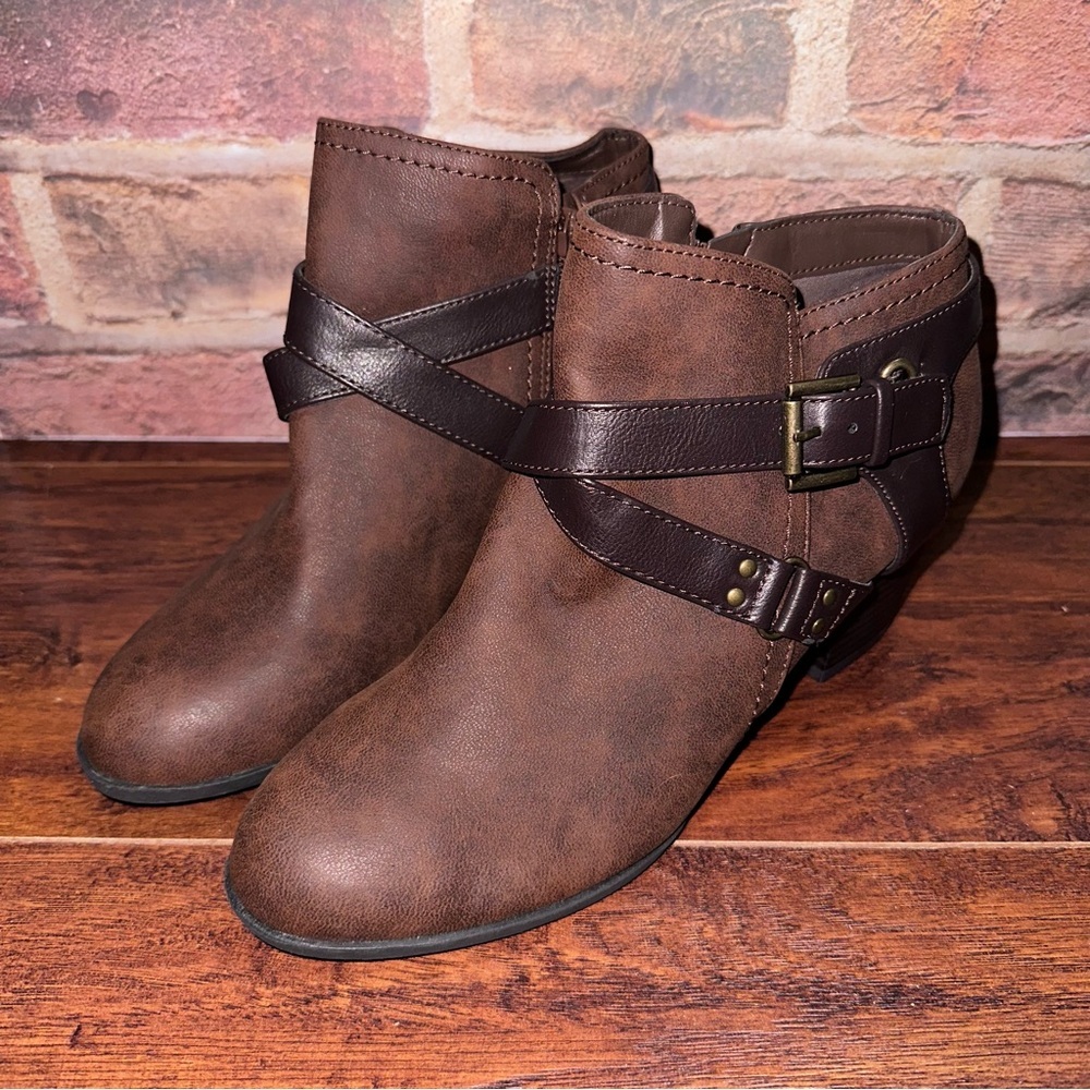 Indigo Brown Ankle Boots with Strap Detail